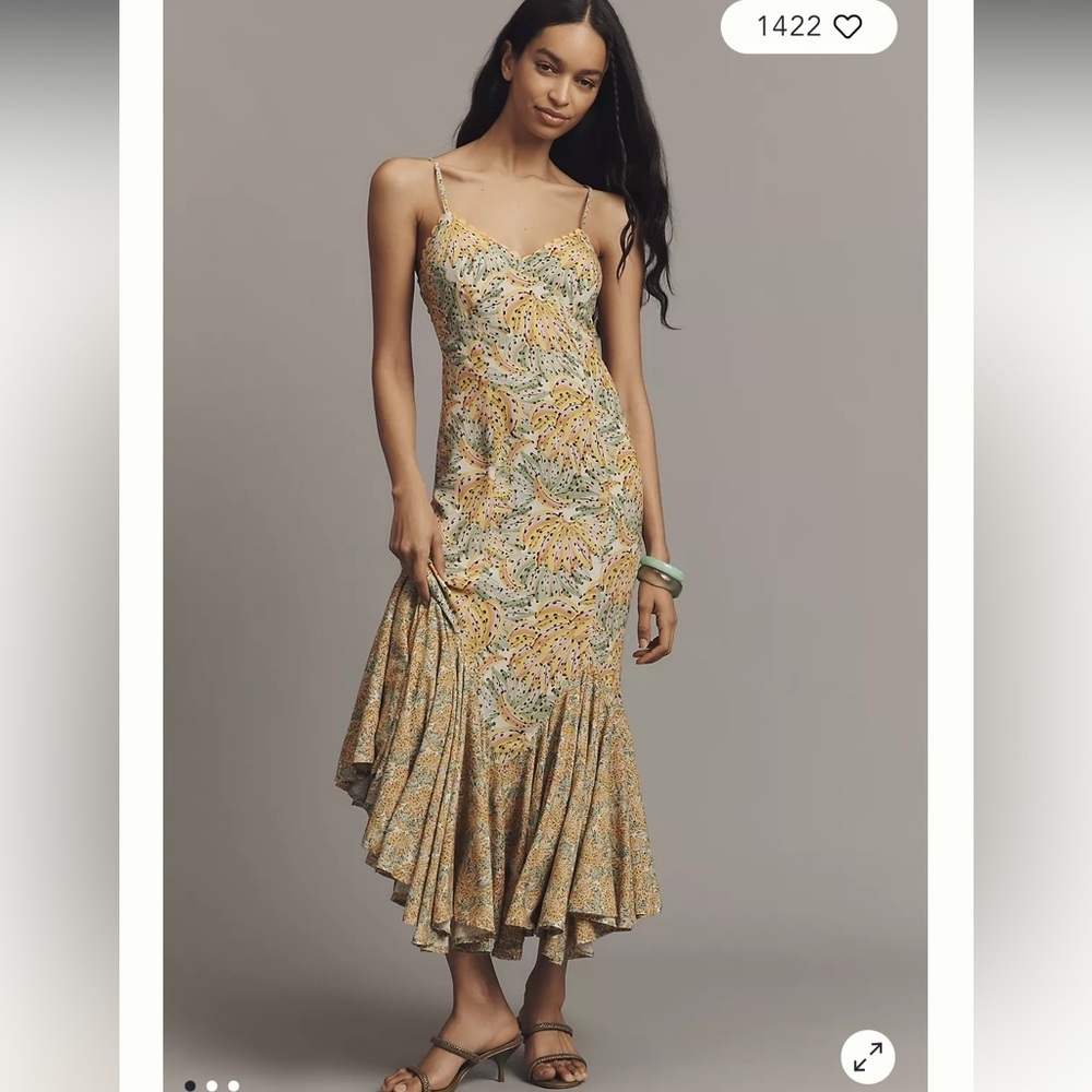 NWT Conditions Apply Ellianna ruffled slip maxi banana yellow dress XS